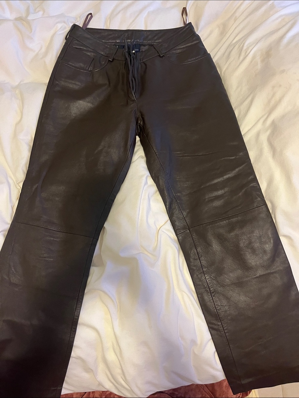 Women's Straight-Leg Leather Pants in Dark Brown